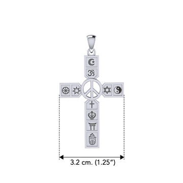 Universal Faiths Symbol Cross with Peace Sterling Silver Pendant TPD6361